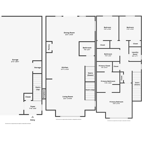 Floor plan for 3 beds, 2.5 baths, 1623 sqft